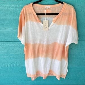 LA MIEL BOXY FLOWY THIN SHORT SLEEVE ORANGE WHITE OMBRÉ V-NECK TOP SZ LARGE NWT